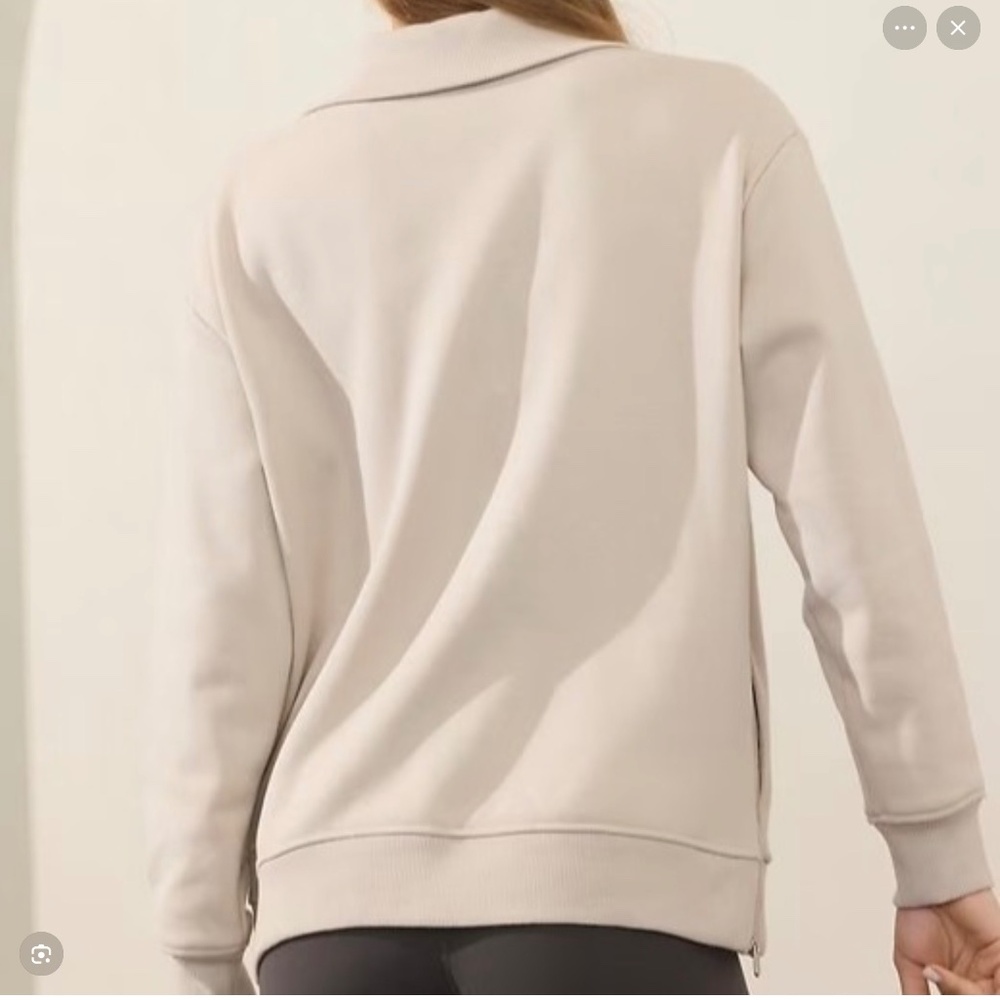 NWT Athleta Cozy Karma 1/2 zip Sweatshirt color Abalone size Large - Picture 2 of 9